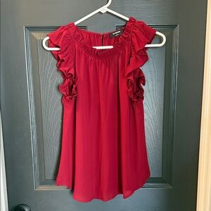 Chic Red Ruffle Sleeve Blouse
